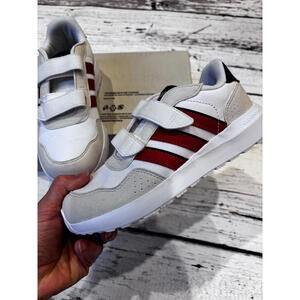 Adidas Kids size 2 1/2 run 60s cfc White‎ with Red Stripes